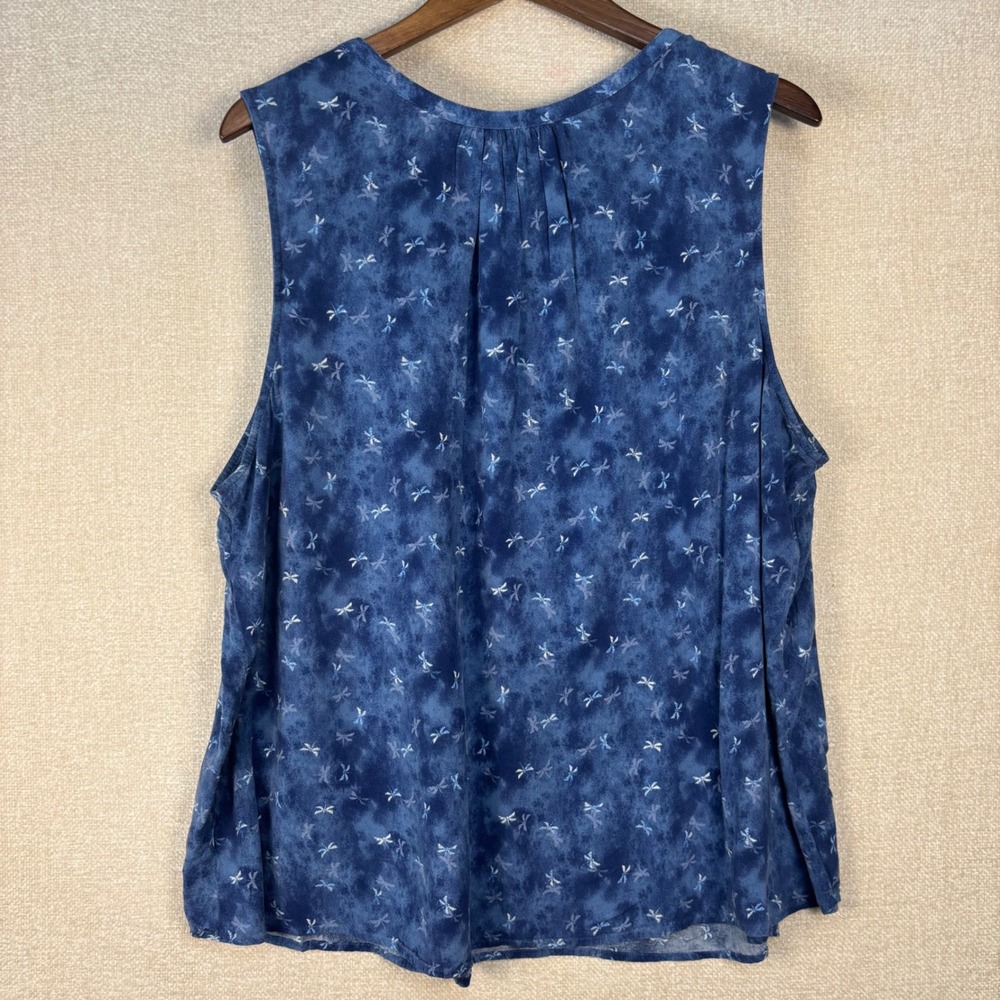 Sonoma Goods For Life Blue Dragonfly Print Sleeveless Rayon Blouse Plus Size 2X - Picture 2 of 7